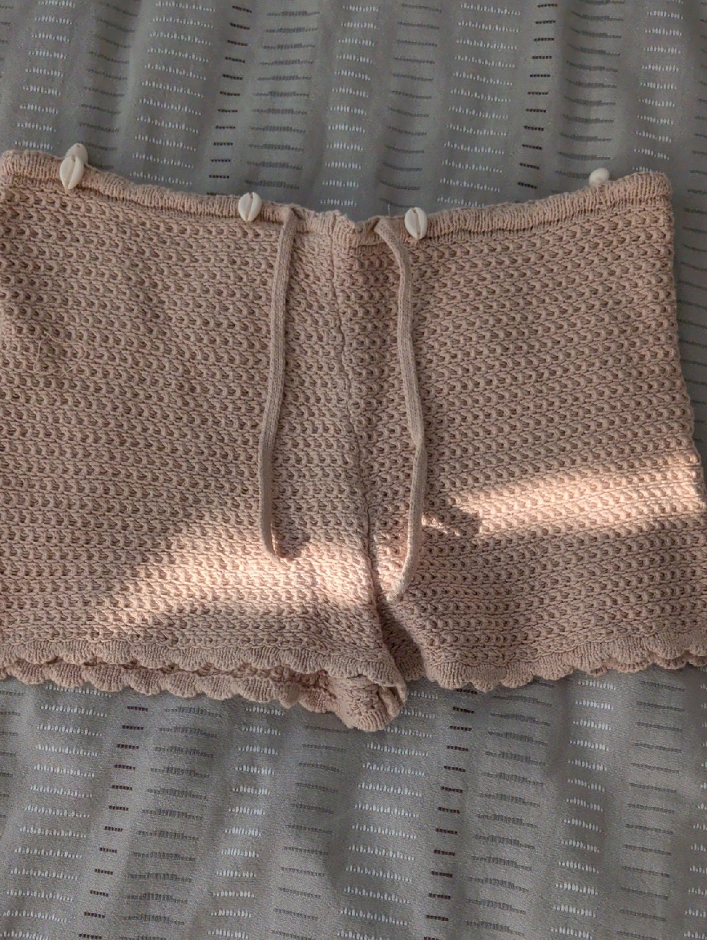 Crochet Knit Drawstring Women's Shorts - Light Beige